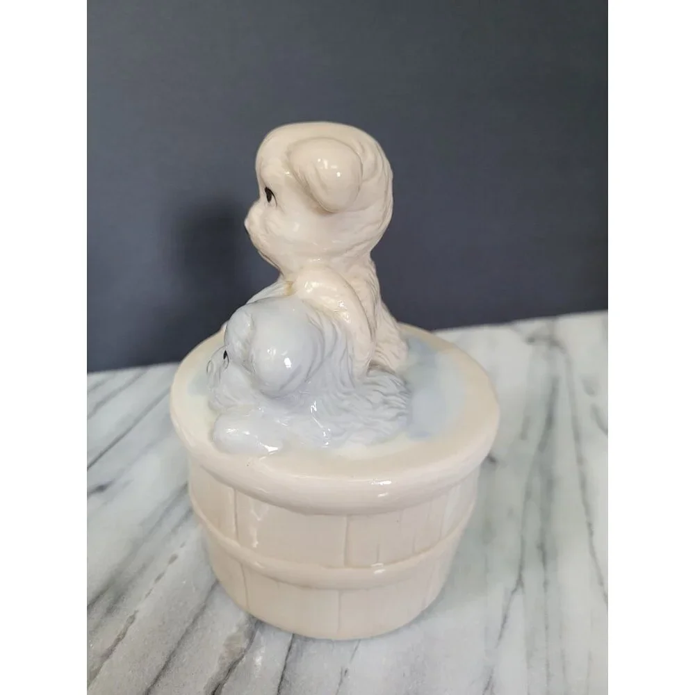 Vintage Ceramic Puppy‎ Figurine In Bathtub By Artmark Japan Collectible